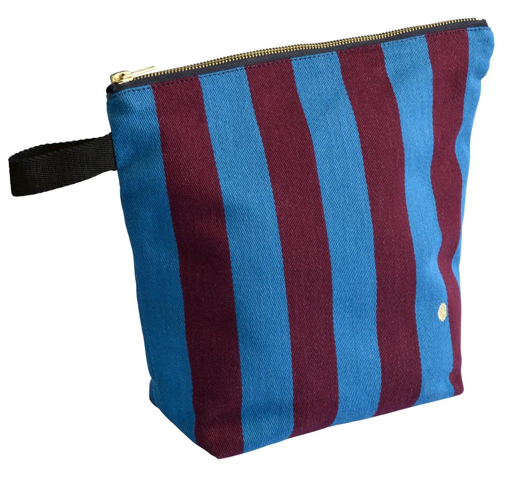 toiletry bag cotton blue and purple stripes